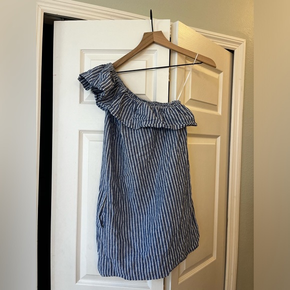 MADEWELL One Shoulder Blue & White Striped Dress Size cotton linen xs - Picture 5 of 7